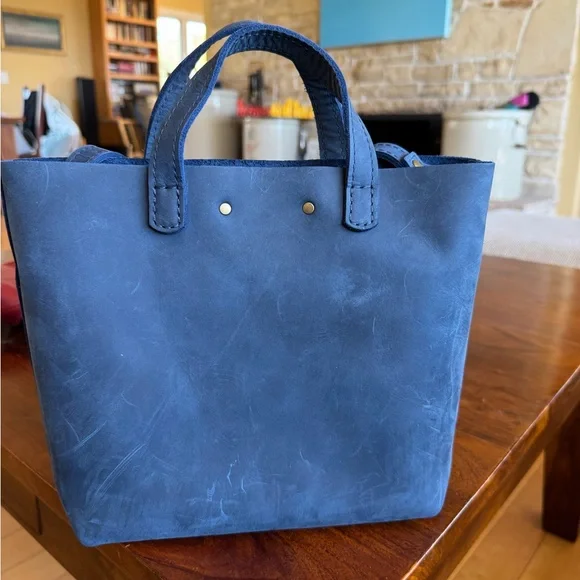 New! Portland Leather Goods Navy Medium Tote - Picture 3 of 8